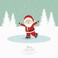 Santa skate on ice snowy winter background