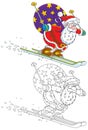 Santa skiing with Christmas gifts Royalty Free Stock Photo