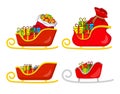 Santa sledge full of gifts set. Sleigh with presents of santa claus.  Christmas illustration isolated on white background. Vector Royalty Free Stock Photo