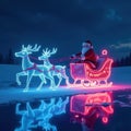 Santa Sleigh with Blue Glowing Reindeer Royalty Free Stock Photo