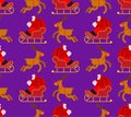 Santa in sleigh with deers pattern seamless. Christmas background. New Year Vector texture Royalty Free Stock Photo