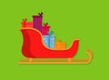 Santa sleigh, gifts icon. Colorful Sled icon