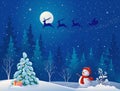 Santa sleigh and greeting snowman Royalty Free Stock Photo