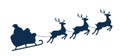 Santa on Sleigh and His Reindeers, monochrome silhouette. Christmas Greeting card vector illustration Royalty Free Stock Photo