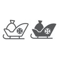 Santa sleigh line and glyph icon, sledge winter