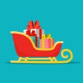 Santa sleigh with piles of presents. Christmas gifts boxes. Vector illustration Royalty Free Stock Photo