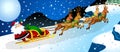 Happy Santa Claus Cartoon Character A Reindeers Flying In A Sleigh Royalty Free Stock Photo