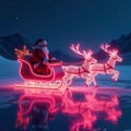 Santa and Sleigh Racing in Winter Night Royalty Free Stock Photo