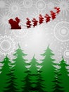 Santa Sleigh Reindeer Trees Silver Background