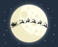 Santa on a sleigh with reindeers in the sky with a full moon. Christmas illustration Royalty Free Stock Photo