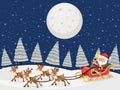 Santa on sleigh with reindeers snow night scene Royalty Free Stock Photo