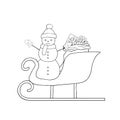 Santa sleigh with snowman and bag of gifts. vector Royalty Free Stock Photo