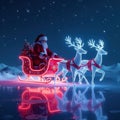 Santa in Sleigh Under Starry Winter Sky Royalty Free Stock Photo