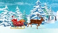 Santa in a sleigh on Winter road