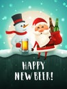 Santa and snowman beer poster for new year party.