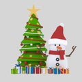 Santa and snowman decorating tree. 3D