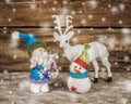 Santa snowman and reindeer. Royalty Free Stock Photo