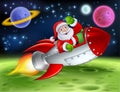 Santa in Space Rocket Cartoon Illustration Royalty Free Stock Photo