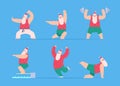 Santa sport. Fitness christmas characters winter santa workout working exercises vector illustrations