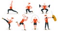 Santa in sport healthy activity vector illustration, cartoon flat active bearded Santa wearing xmas red hat and athlete