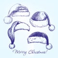 Santa stocking hat set hand drawn vector