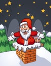 Fat shocked cartoon Santa Claus stock in chimney