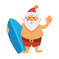 Santa summer vacations ocean surfboard daily Christmas life cartoon character vector icon Royalty Free Stock Photo