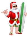 Santa Surf Shaka Shades Surfboard Cartoon Royalty Free Stock Photo