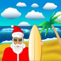 Santa surfer tropical beach Royalty Free Stock Photo