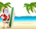 Santa Surfing Christmas Tropical Summer Beach Royalty Free Stock Photo