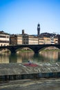 Santa Trinita Bridge Over Arno River in Florence, Italy - Iconic Cityscape with Arnolfo Tower Royalty Free Stock Photo