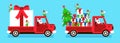 Santa Truck carrying large gift box with red bow Royalty Free Stock Photo