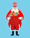 Santa Uncle Sam. American Christmas Claus. Winter cylinder. Patriotic grandfather white beard. US National new year hero Royalty Free Stock Photo