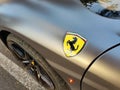 SANTA URSULA, SPAIN - JULY 10, 2023: Close-up of the brand symbol of the supercar manufacturer Ferrari