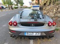 SANTA URSULA, SPAIN - JULY 10, 2023: Rear view of a Ferrari supercar showing the aerodynamics of the car