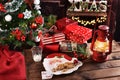 Santa was here. Cookie crambs and milk drunk by Santa Claus Royalty Free Stock Photo