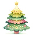 treen christmas Watercolor Illustration in Pastel Colors Cute