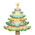 treen christmas Watercolor Illustration in Pastel Colors Cute