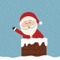 Santa wave in chimney snow background