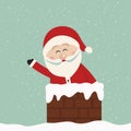 Santa wave in chimney snow background