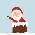 Santa wave in chimney snow background