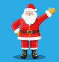 Santa waving hands isolated blue background. Royalty Free Stock Photo