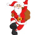 Santa waving and holding sack