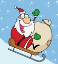 Santa waving and sledding with his toy sack