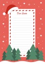 santa wish list template with red hat and pine tree ornament on green background