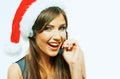 Santa Woman call center operator. Cristmas business woman portr Royalty Free Stock Photo