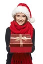 Santa woman giving gift box Royalty Free Stock Photo