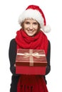 Santa woman giving gift box Royalty Free Stock Photo