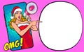 Santa woman holding megaphone uot of smart phone omg Royalty Free Stock Photo