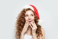 Santa woman laughing on white background. Christmas and New Year party